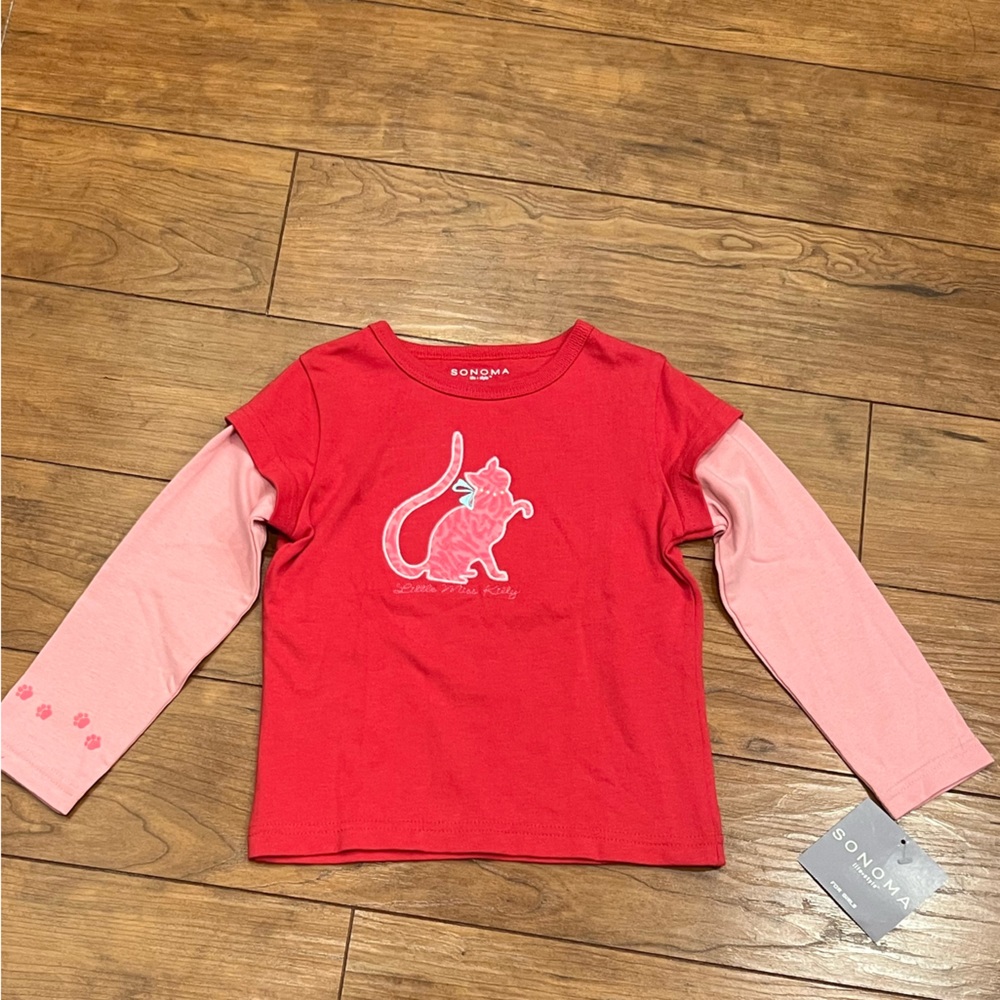 NWT Girl’s XS 4 Hot Pink shirt; Long sleeve girl’s shirt size 4; Cat Kitty Shirt